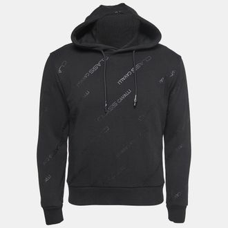 Roberto Cavalli Black Logo Printed Cotton Hoodie