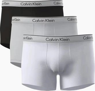 Calvin Klein Mens 3-Pack Icon Cotton Stretch Boxer Trunks, Black/White/Grey w/ oyster grey - Size: 33/32/32