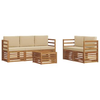 vidaXL Juegos De Sof&aacute;s 6 Pcs Natural Y Beige Madera De Acacia S&oacute;lida Vidaxl
