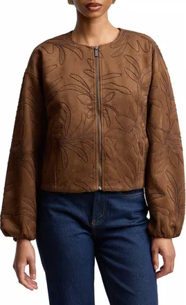 Bagatelle Leaf Embroidery Faux Suede Jacket in Mocha at Nordstrom, Size X-Small
