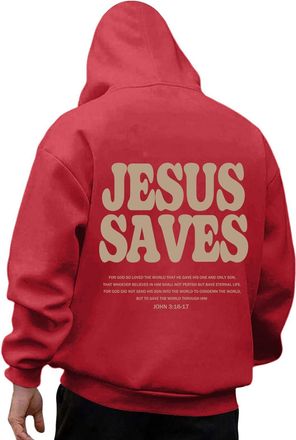 Generic MenS Hoodies Jesus Saves Letter Fleece Long Sleeve Sweater Hoodie, Hip-Hop Pullover, Casual Loose Soft Warm Comfortable Fashion Sweater Classic Sweats