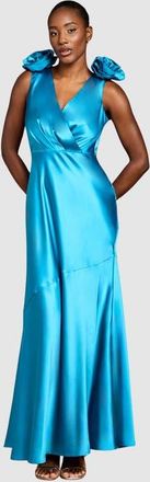 Coast Corsage Satin V-Neck Maxi Dress in Teal at Nordstrom, Size 10