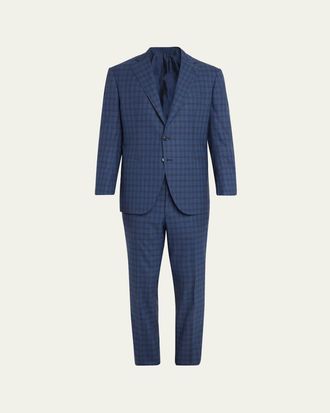 Cesare Attolini Mens Wool Windowpane Check Two-Piece Suit