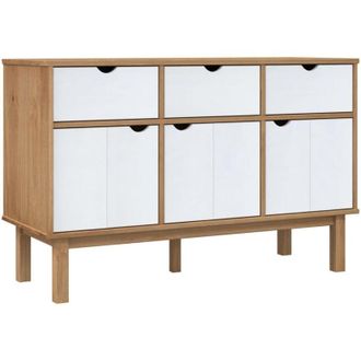 vidaXL Aparador Otta Madera Maciza Pino Marr&oacute;n Y Blanco 114x43x73,5 Cm Vidaxl