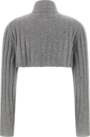 Miu Miu Ribbed Wool Knit Cardigan - Gray