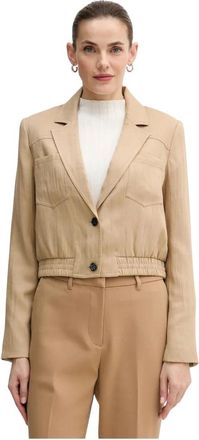 DKNY Dkny, Jassen, Dames, Beige, L, Leer, Geweven Jas