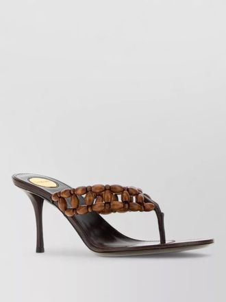 Saint Laurent wood zina thong mules beaded strap