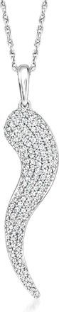 Ross-Simons Pave Diamond Italian Horn Pendant Necklace in Sterling Silver