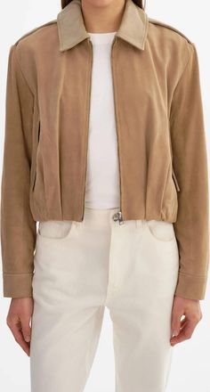 LaMarque Robbie Suede Bomber Jacket In Beige