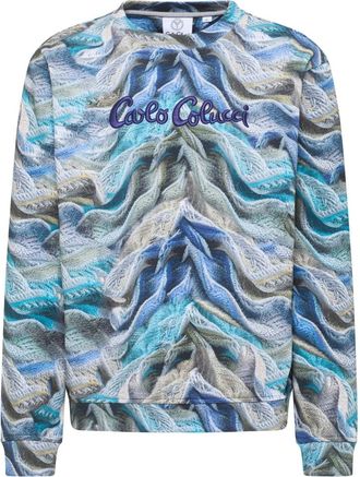 Carlo Colucci Hoodies & sweatvesten, Heren, Blauw, L, Katoen, Sweatshirt van kunstmatige brei