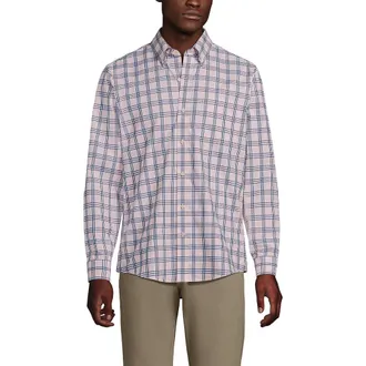 Lands End Traditional Fit No Iron Twill Shirt in Sea Salt Pink/navy Plaid at Nordstrom, Size Xx-Large