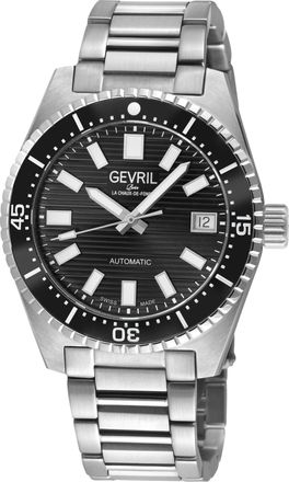 Gevril Group Mens Atlantic Avenue 316L Stainless Steel Case, Black Ceramic Bezel, Embossed Dial, Bracelet. - Silver - One Size