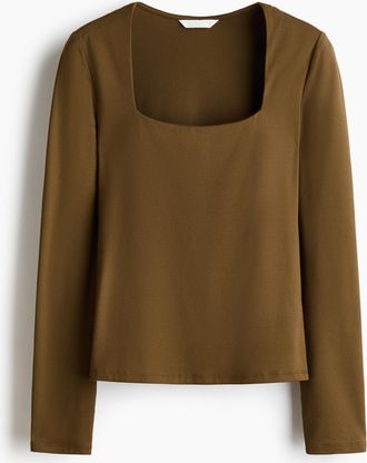 H&M Langarmshirt aus Jersey - Dunkles Khakigr&uuml;n