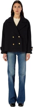 Gerard Darel Mouna Double Breasted Cropped Peacoat in Navy Blue at Nordstrom, Size Medium