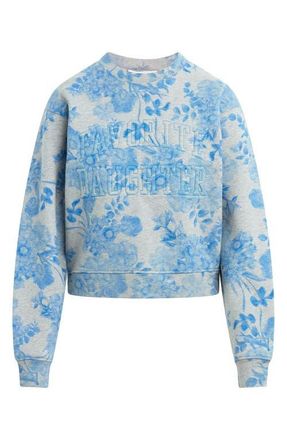 Favorite Daughter Classic Embroidered Floral Crop Cotton Blend Sweatshirt in Distress Floral Print at Nordstrom, Size X-Large