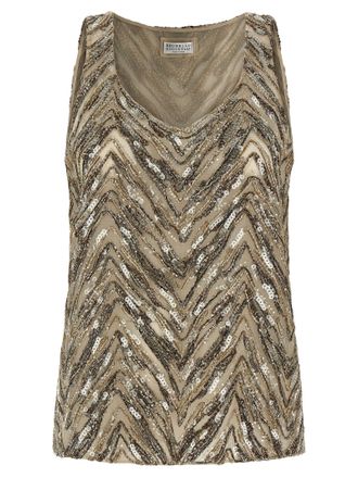 Brunello Cucinelli Womens Dazzling Chevron Embroidery Top