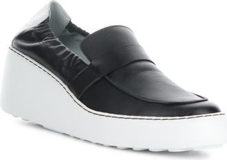 FLY London Duli Platform Wedge Loafer in 000 Black/white Mous at Nordstrom Rack, Size 6-6.5Us / 37Eu