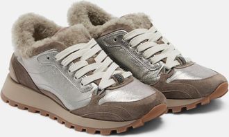 Brunello Cucinelli Monili shearling-trimmed leather sneakers