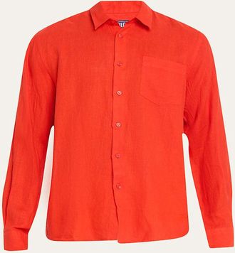 Vilebrequin Mens Caroubis Solid Linen Sport Shirt