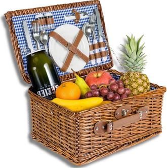 OEM Cesta De Picnic De Mimbre Para 4 Personas, Juego De Cubiertos, Regalo Para Un Viaje Rom&aacute;ntico