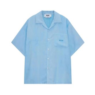 Msgm Short Sleeve Shirts, male, Blue, Size: XL Camicia