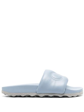 Off-white logo-embroidery leather sliders - men - Leather/Polyester/Rubber - 39 - Blue