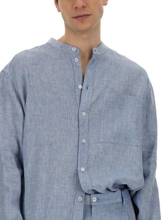 Dolce & Gabbana Mandarin Collar Linen Shirt - Blue