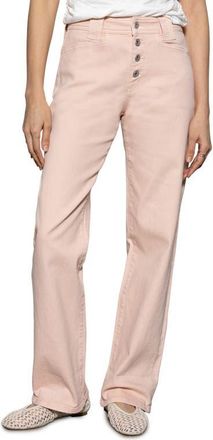 Sanctuary Luna Button Fly High Waist Cuff Straight Leg Jeans in Earth Pink at Nordstrom, Size 29