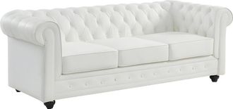 Vente-Unique Sof&aacute; de 3 plazas de piel de b&uacute;falo CHESTERFIELD - Blanco