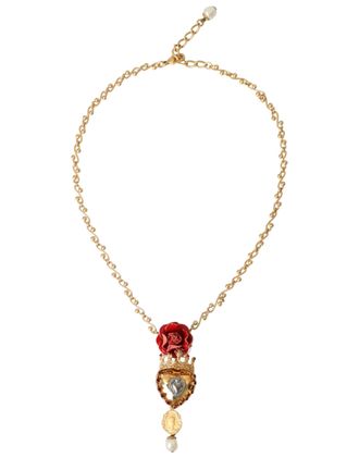Dolce & Gabbana Gouden Messing Ketting Heilig Hart Rozen Kralen Bedel Sieraad