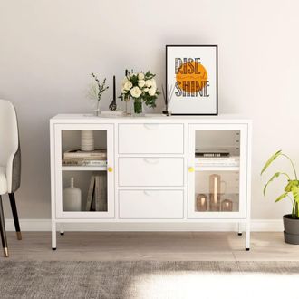 vidaXL Vidaxl - Aparador De Acero Y Vidrio Templado Blanco 105x35x70 Cm