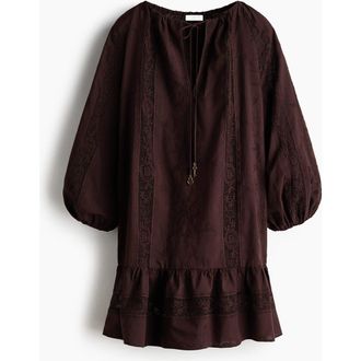 H&M Lace-inset Tunic Dress in Dark Brown at Nordstrom, Size X-Small