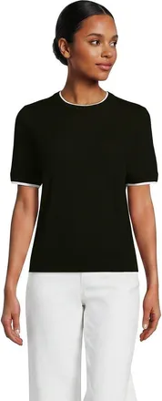 Lands End Double Trim Cotton Crew Neck Tee Sweater in Black/white at Nordstrom, Size X-Large