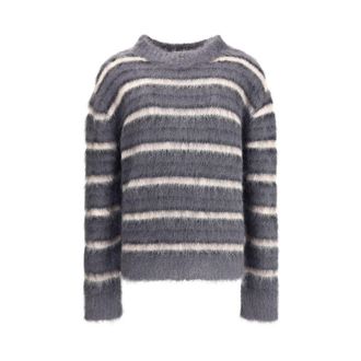 Marni Mens Striped Mohair Blend Sweater - Grey Wool - Size EU 48 (Mens)