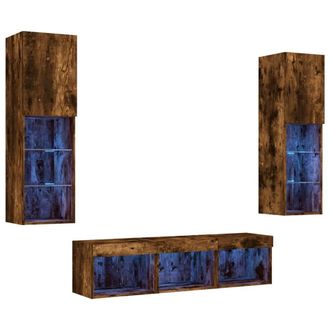 Berkfield Home 5 Piece TV Wall Units with LED Smoked Oak Engineered Wood in Brown