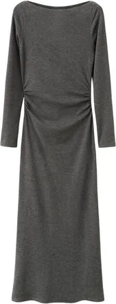 Mango Ruched Long Sleeve Knit Maxi Dress in Grey at Nordstrom, Size 4