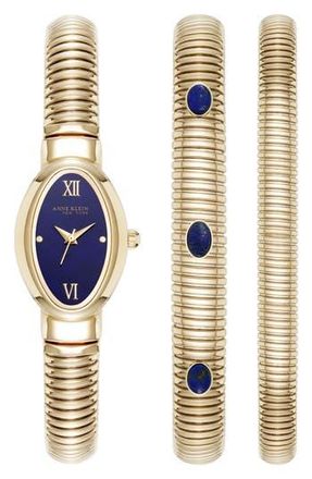 Anne Klein Set of 3 Oval Bracelet Watch & Bracelets in Goldtone/Blue at Nordstrom Rack