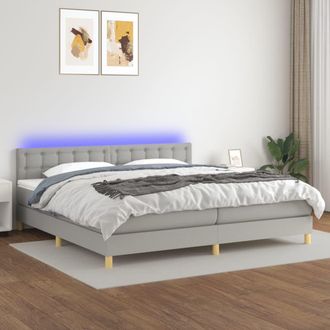 vidaXL Vidaxl - Cama Box Spring Con Colch&oacute;n Tela Y Led Gris Claro 200x200 Cm
