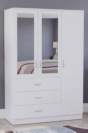 Home Discount Vida Designs Riano 3 Door 3 Drawer Mirrored Wardrobe Bedroom Furniture in White