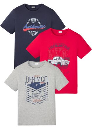 Bonprix T-Shirt BONPRIX, Herren, Gr. 52/54 (L), dunkelblau, rot, hellgrau meliert bedruckt, Obermaterial: 100% Baumwolle, regular fit, Shirts T-Shirt, regular