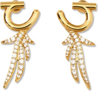 Ferragamo Curved Gold-Tone Earrings with Leaf-Inspired Design