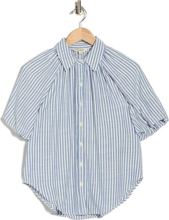 Max Studio Bubble Sleeve Boyfriend Shirt in Denim/Black Stripe at Nordstrom Rack, Size X-Small