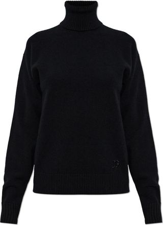 Dolce & Gabbana Dolce & Gabbana Maglione Dolcevita in Lana con Logo Ricamato - - Knitwear - Donna - Nero - S