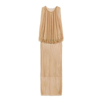 Max Mara Mesh Jurk met All-Over Strass - Dames - Avondkleed - Geel - L - Polyester - Kleedjes