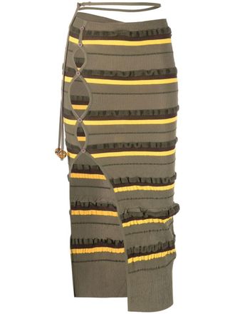 Jacquemus ribbed-knit striped midi skirt - Green