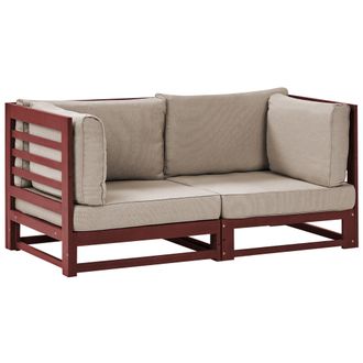 Beliani Beliani - Sof&aacute; 2 Plazas De Madera De Acacia Oscura Rojo Oscuro Cojines Gris Pardo Trani