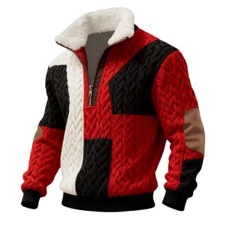 Generic Quarter Zip Jumper Men Work Regular Fit Winter Warm 1/4 Zip Jumper Mens Knitted Sweaters Fleece Lined Thermal Sweatshirts Long Sleeve Collar Golf Jump