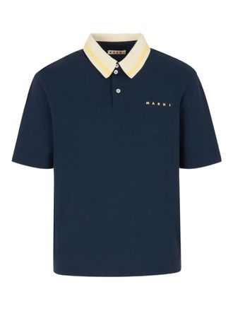 Marni stripe-collar logo-print polo shirt - Blue