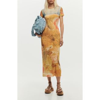 Desigual Trompe lOeil Midi T-Shirt Dress in Medium Beige at Nordstrom, Size X-Large