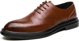 Generic Shoes Dress Oxford for Men Lace Up Apron Toe Brogue Embossed Cowhide Non Slip Block Heel Slip Resistant Anti-Slip Business(Brown,6.5 UK)